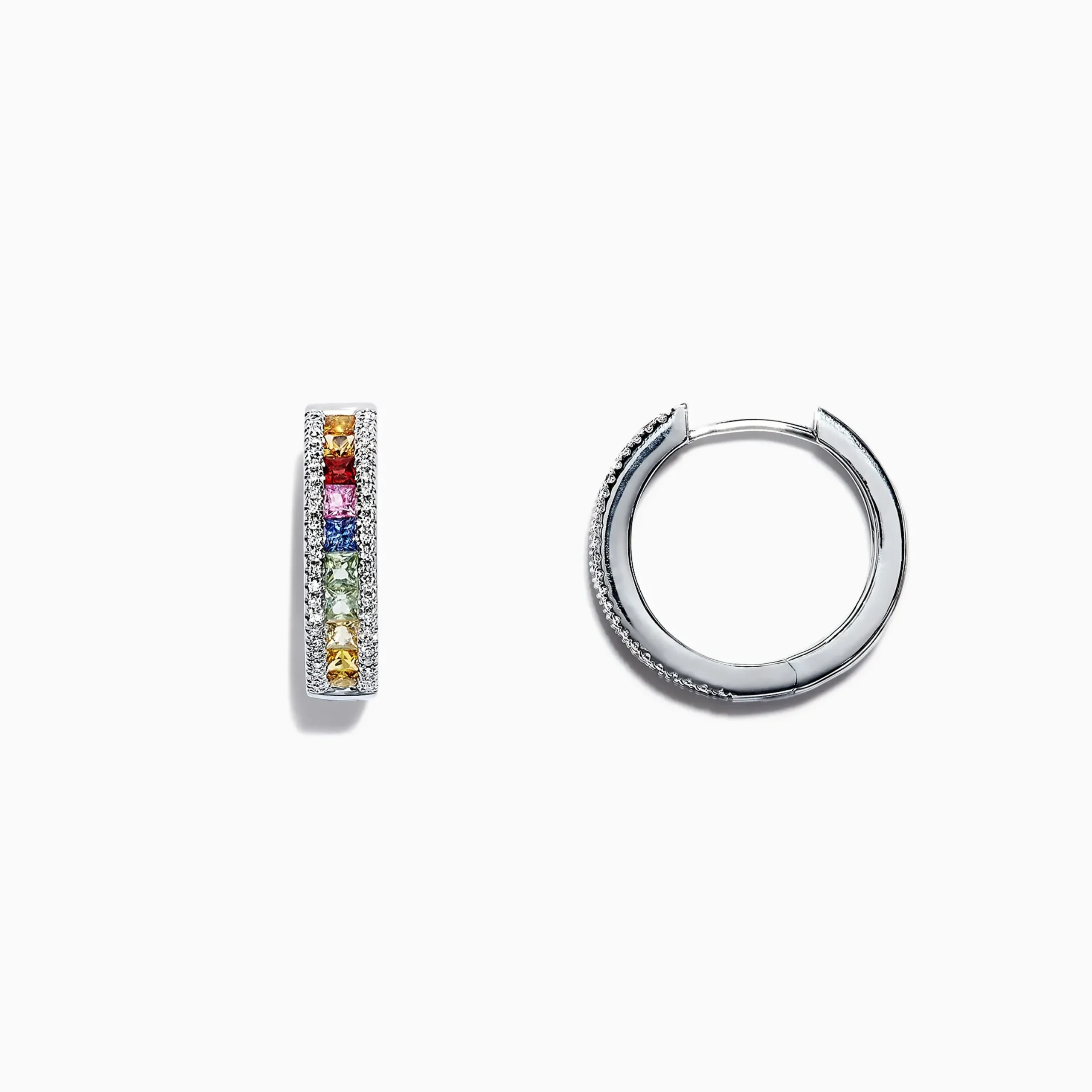 Earrings|Effy Jewelry Watercolors 14K White Gold Multi Sapphire u0026 Diamond Hoop Earrings