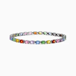 Bracelets|Effy Jewelry Watercolors 14K White Gold Multi Sapphire and Diamond Tennis Bracelet
