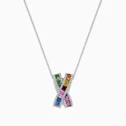Necklaces & Pendants|Effy Jewelry Watercolors 14K White Gold Multi Sapphire u0026 Diamond Pendant, 2.21 TCW