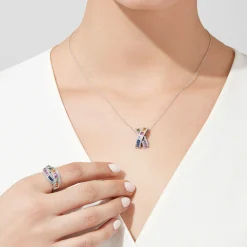 Necklaces & Pendants|Effy Jewelry Watercolors 14K White Gold Multi Sapphire u0026 Diamond Pendant, 2.21 TCW