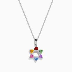 Necklaces & Pendants|Effy Jewelry Watercolors 14K White Gold Multi Color Sapphire and Diamond Star of David Pendant