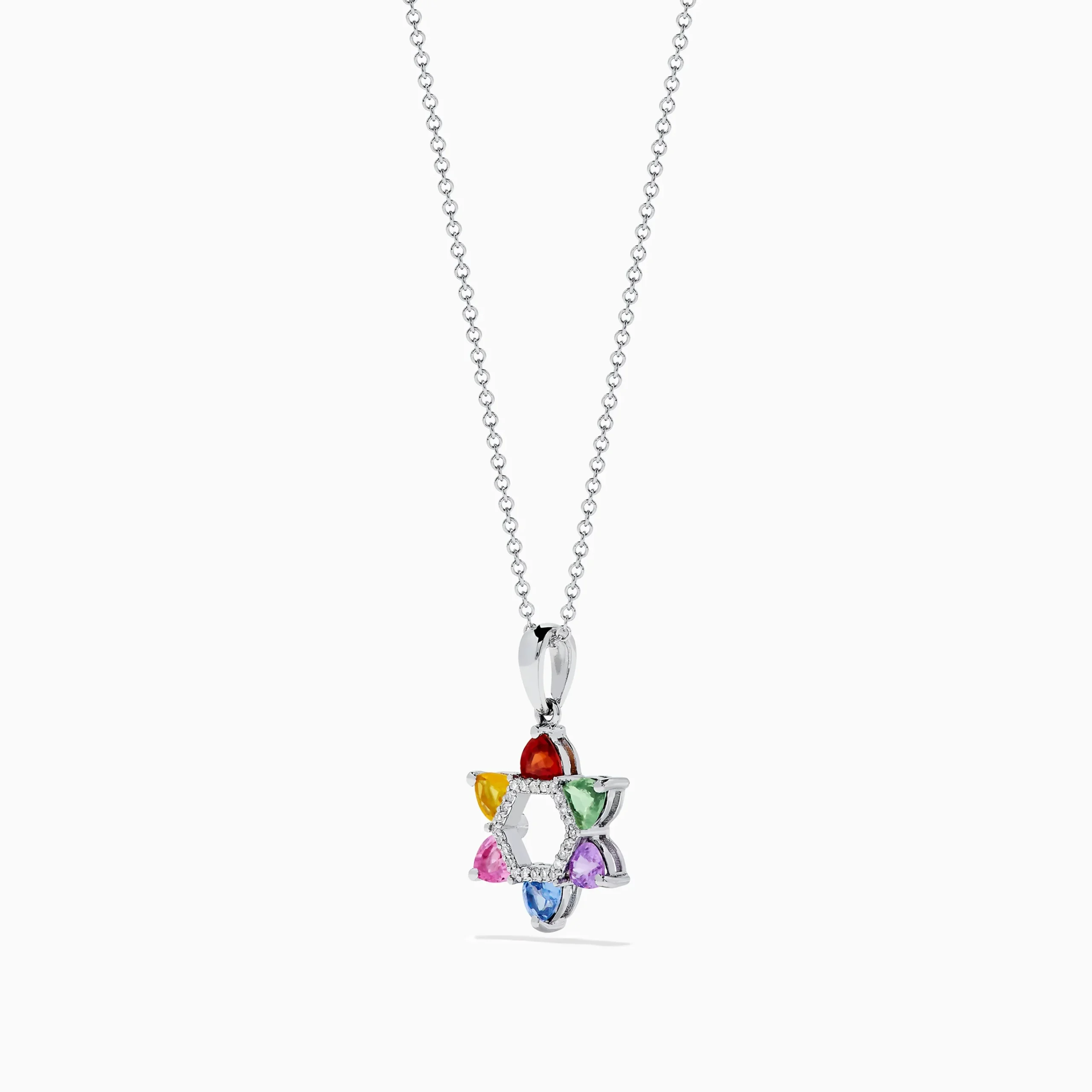 Necklaces & Pendants|Effy Jewelry Watercolors 14K White Gold Multi Color Sapphire and Diamond Star of David Pendant