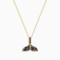 Necklaces & Pendants|Effy Jewelry Watercolors 14K Yellow Gold Multi Sapphire and Diamond Tail Pendant