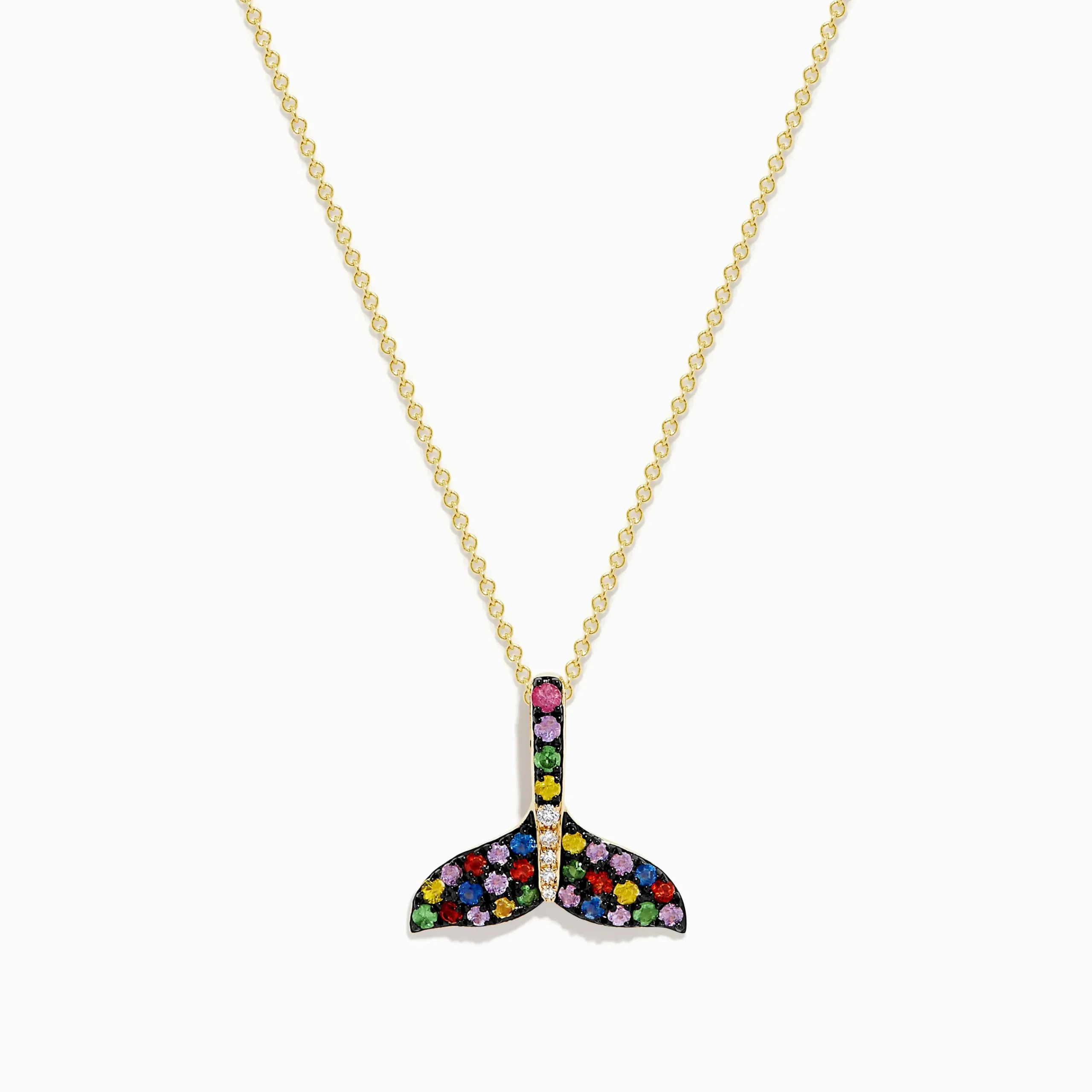 Necklaces & Pendants|Effy Jewelry Watercolors 14K Yellow Gold Multi Sapphire and Diamond Tail Pendant
