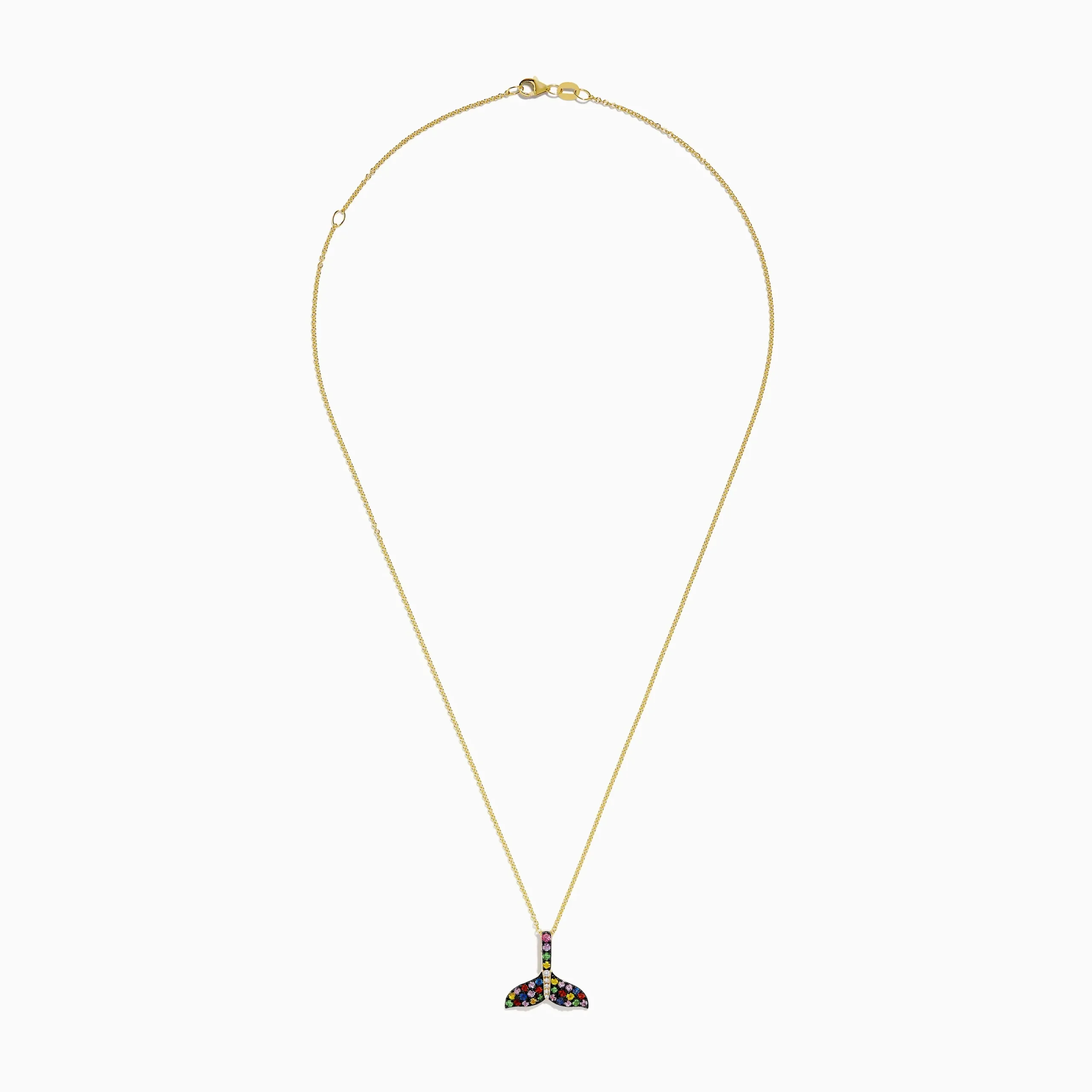 Necklaces & Pendants|Effy Jewelry Watercolors 14K Yellow Gold Multi Sapphire and Diamond Tail Pendant