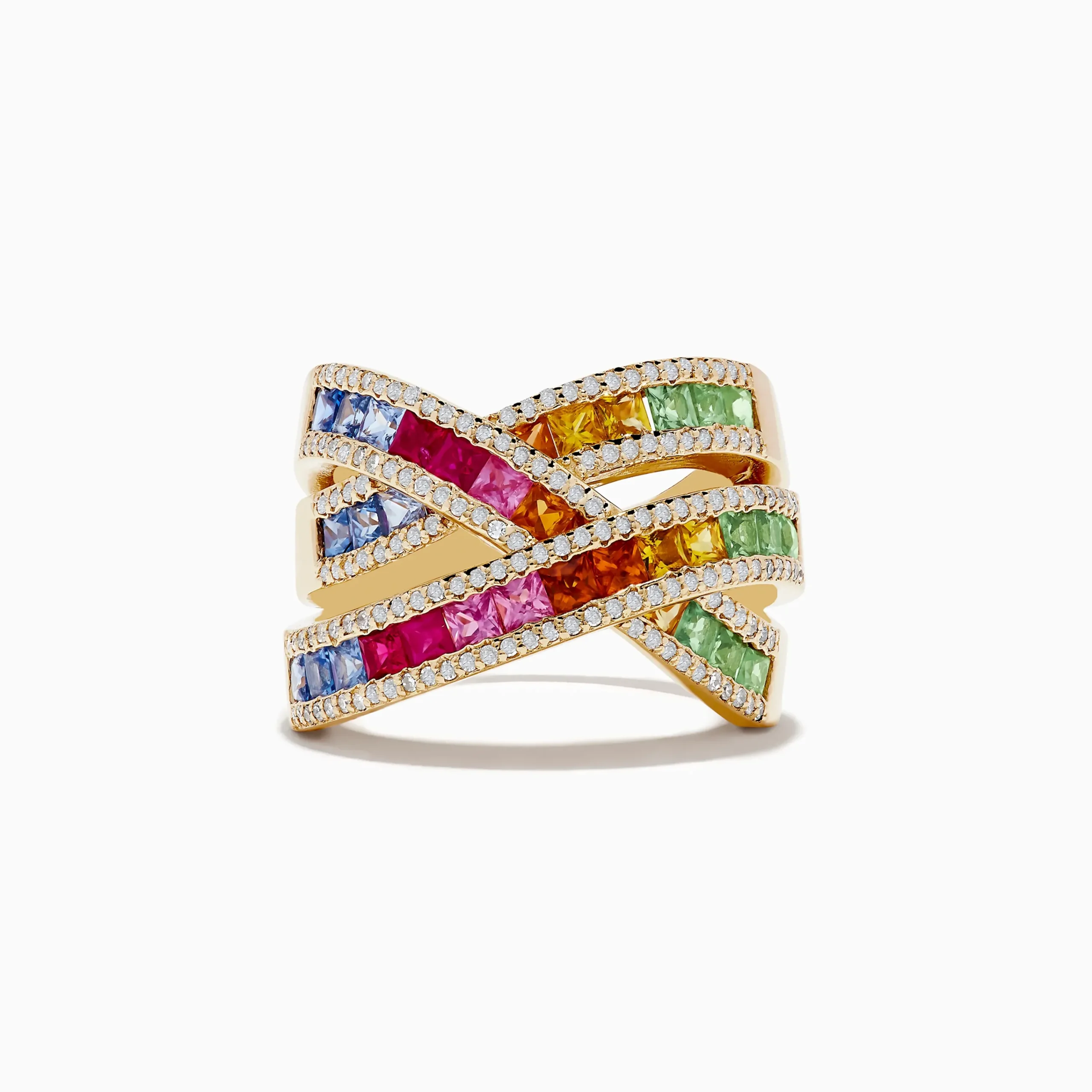 Rings|Effy Jewelry Watercolors 14K Yellow Gold Multi Sapphire and Diamond Ring