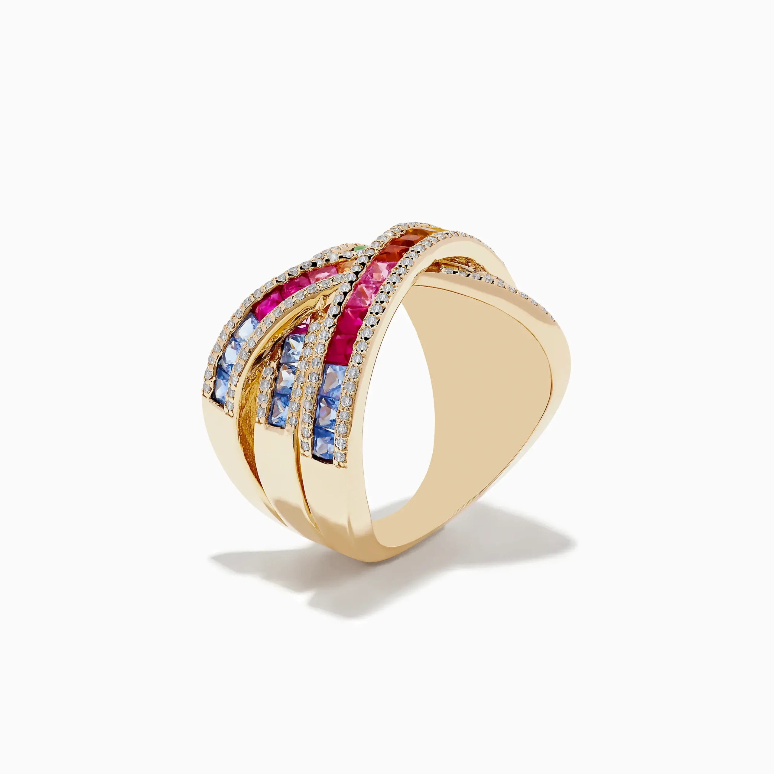 Rings|Effy Jewelry Watercolors 14K Yellow Gold Multi Sapphire and Diamond Ring
