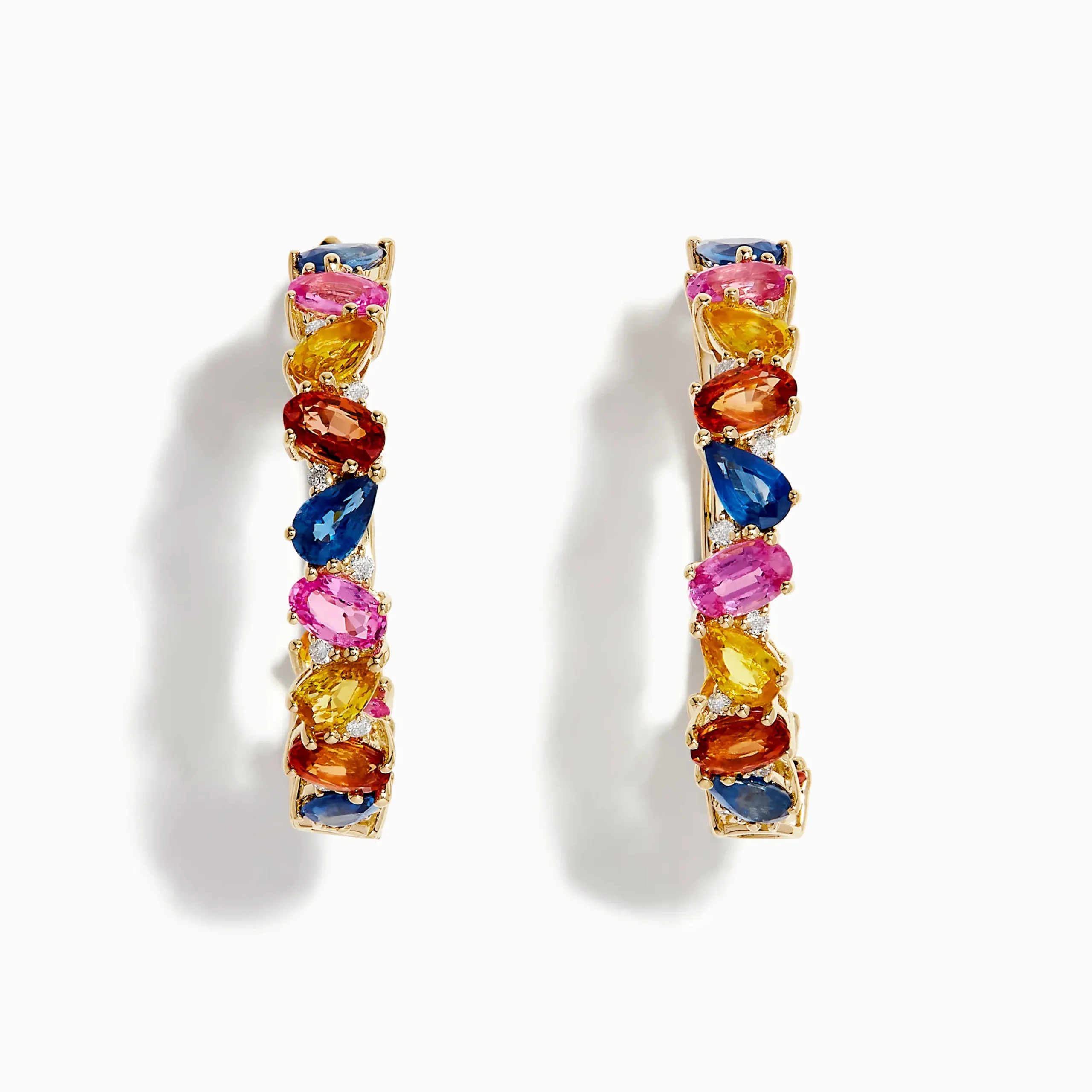 Earrings|Effy Jewelry Watercolors 14K Yellow Gold Multi Sapphire and Diamond Hoop Earrings