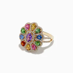Rings|Effy Jewelry Watercolors 14K Yellow Gold Multi Sapphire and Diamond Ring