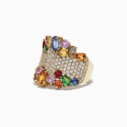Rings|Effy Jewelry Watercolors 14K Yellow Gold Multi Sapphire and Diamond Ring, 5.59 TCW