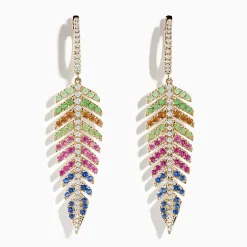 Earrings|Effy Jewelry Watercolors 14K Yellow Gold Multi Sapphire abd Diamond Leaf Earrings