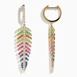 Earrings|Effy Jewelry Watercolors 14K Yellow Gold Multi Sapphire abd Diamond Leaf Earrings