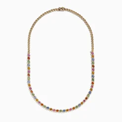 Necklaces & Pendants|Effy Jewelry Watercolors 14K Yellow Gold Multi Sapphire and Diamond Necklace