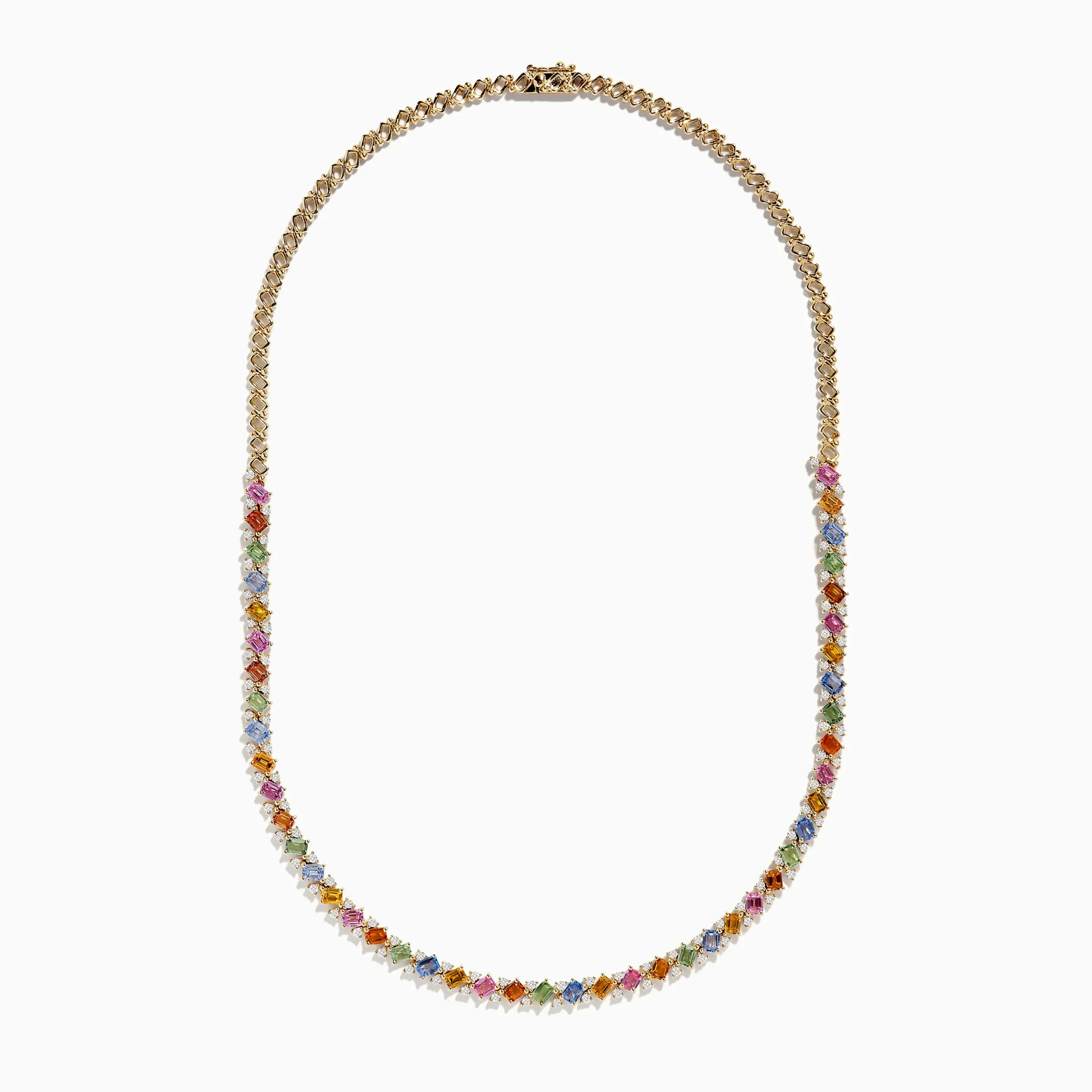 Necklaces & Pendants|Effy Jewelry Watercolors 14K Yellow Gold Multi Sapphire and Diamond Necklace