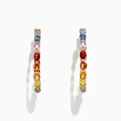 Earrings|BH Multi Watercolors 14K Yellow Gold Multi Sapphire 1" Hoop Earrings, 6.18 TCW