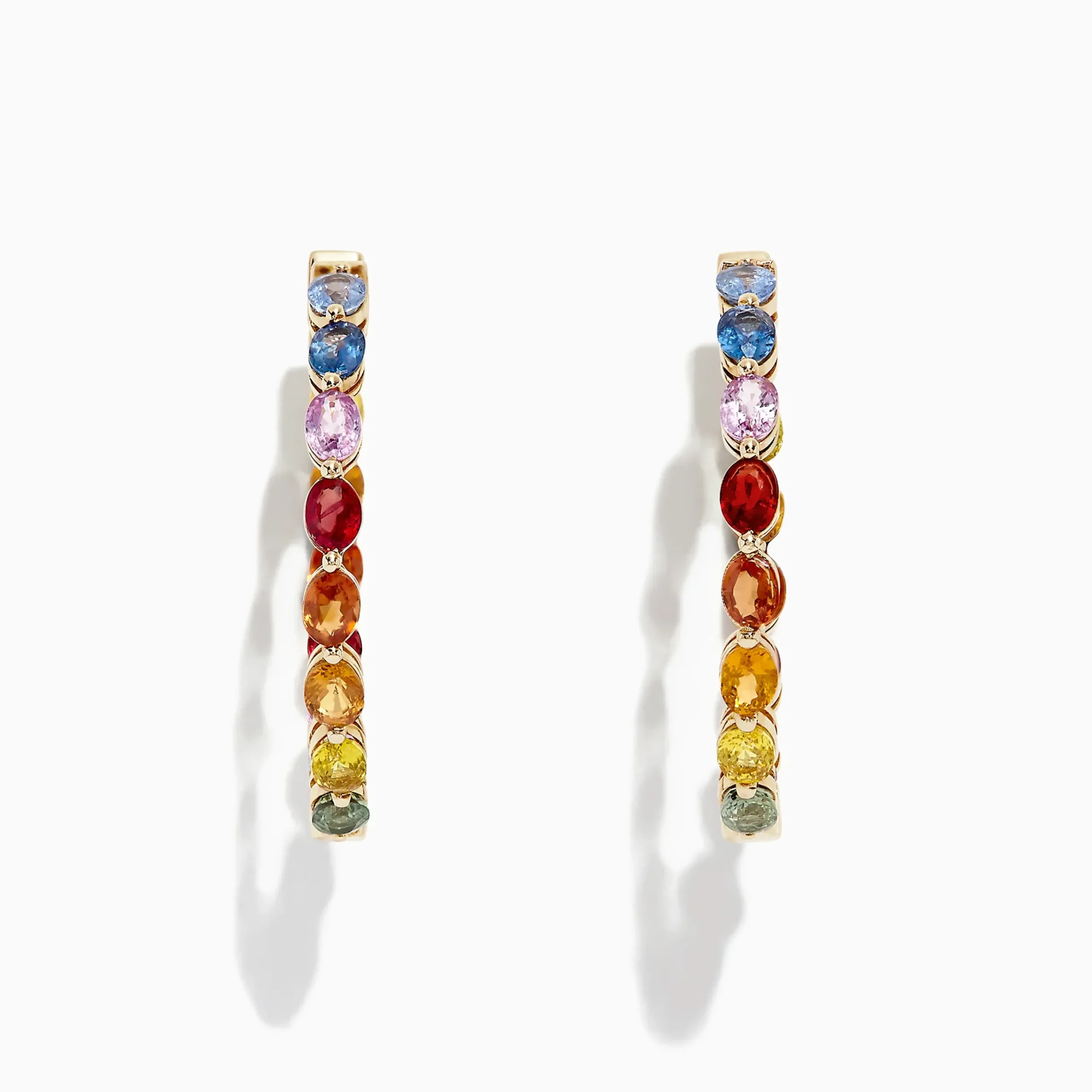 Earrings|BH Multi Watercolors 14K Yellow Gold Multi Sapphire 1" Hoop Earrings, 6.18 TCW
