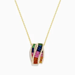 Necklaces & Pendants|Effy Jewelry Watercolors 14K Yellow Gold Multi Sapphire and Diamond Pendant