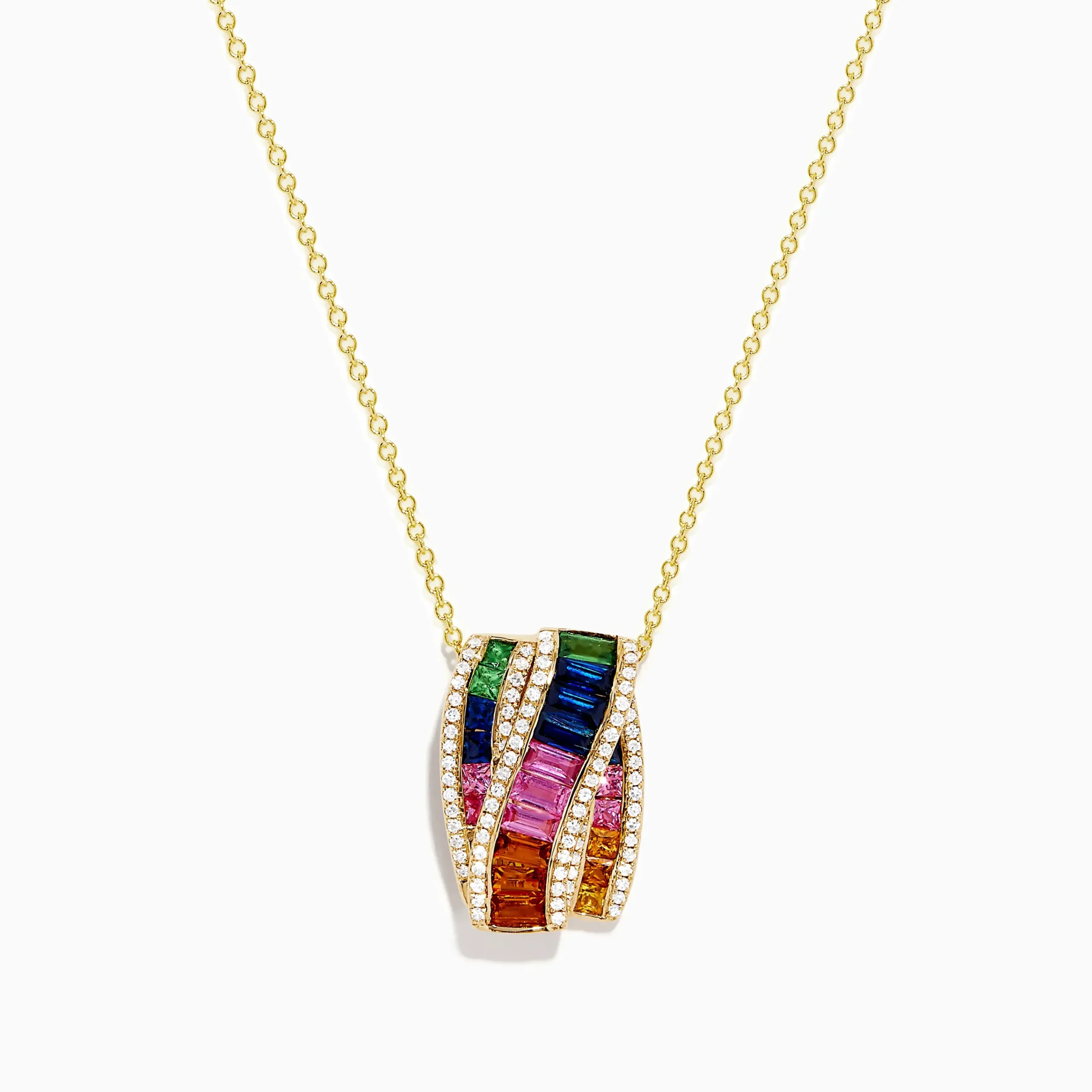 Necklaces & Pendants|Effy Jewelry Watercolors 14K Yellow Gold Multi Sapphire and Diamond Pendant