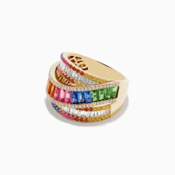 Rings|BH Multi Watercolors 14K Yellow Gold Multi Sapphire Crossover Ring