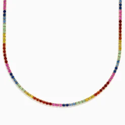Necklaces & Pendants|BH Multi Watercolors 14K Yellow Gold Multi Sapphire Tennis Necklace