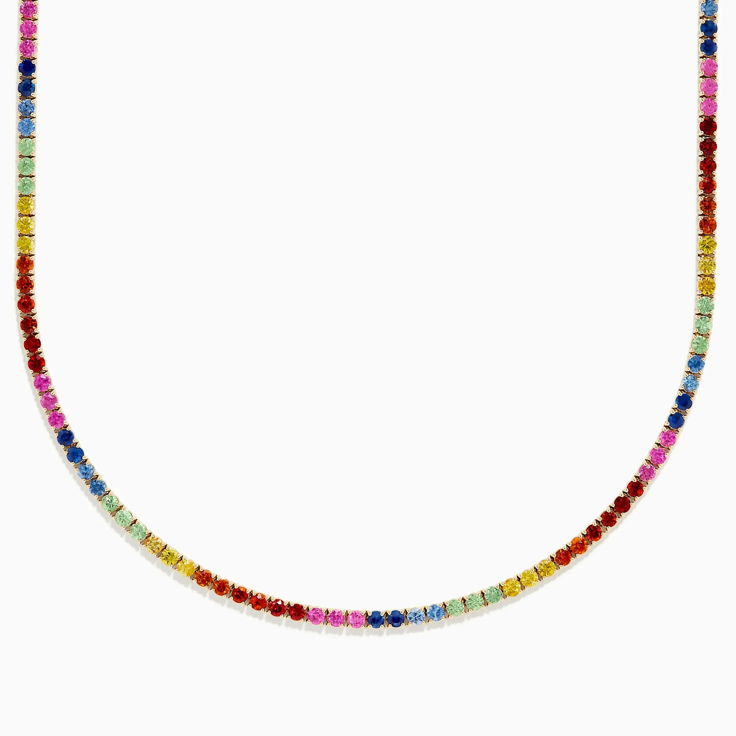 Necklaces & Pendants|BH Multi Watercolors 14K Yellow Gold Multi Sapphire Tennis Necklace
