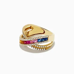 Rings|Effy Jewelry Watercolors 14K Yellow Gold Multi Sapphire and Diamond Ring, 2.05 TCW