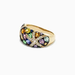 Rings|Effy Jewelry Watercolors 14K Yellow Gold Multi Sapphire and Diamond Ring, 3.75 TCW