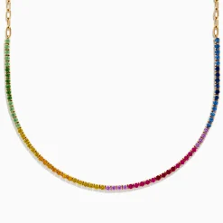 Necklaces & Pendants|Effy Jewelry Watercolors 14K Yellow Gold Multi Sapphire, Ruby, u0026 Tsavorite Necklace