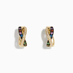 Earrings|Effy Jewelry Watercolors 14K Yellow Gold Multi Sapphire and Diamond Earrings