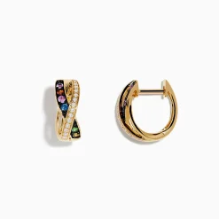 Earrings|Effy Jewelry Watercolors 14K Yellow Gold Multi Sapphire and Diamond Earrings