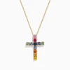 Necklaces & Pendants|BH Multi Watercolors 14K Yellow Gold Multi Sapphire Cross Pendant, 2.05 TCW