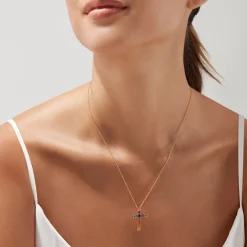 Necklaces & Pendants|BH Multi Watercolors 14K Yellow Gold Multi Sapphire Cross Pendant, 2.05 TCW