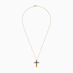 Necklaces & Pendants|BH Multi Watercolors 14K Yellow Gold Multi Sapphire Cross Pendant, 2.05 TCW