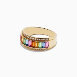 Rings|Effy Jewelry Watercolors 14K Yellow Gold Multi Sapphire and Diamond Ring