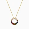 Necklaces & Pendants|Effy Jewelry Watercolors 14K Yellow Gold Multi Sapphire and Diamond Circle Pendant