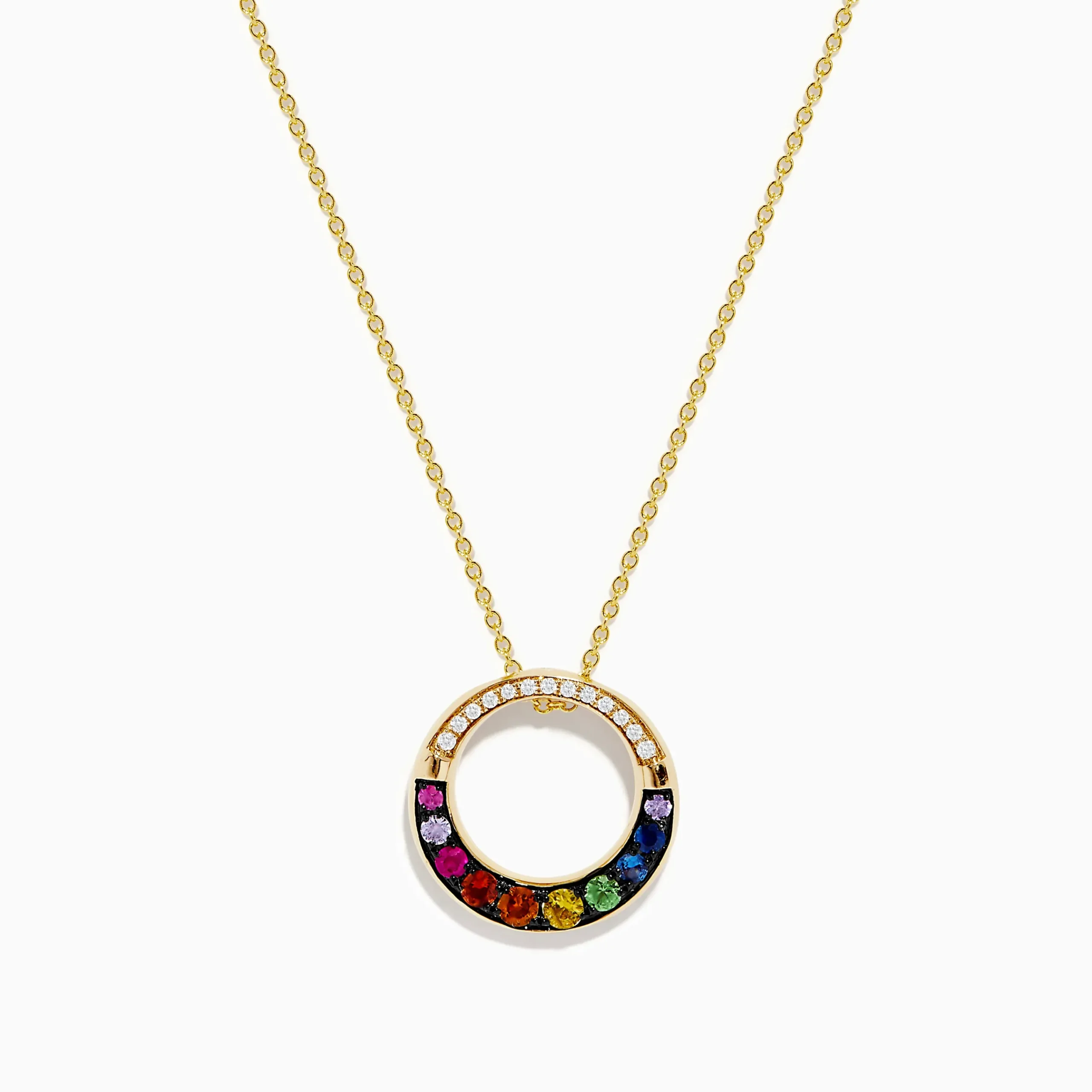 Necklaces & Pendants|Effy Jewelry Watercolors 14K Yellow Gold Multi Sapphire and Diamond Circle Pendant