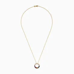 Necklaces & Pendants|Effy Jewelry Watercolors 14K Yellow Gold Multi Sapphire and Diamond Circle Pendant