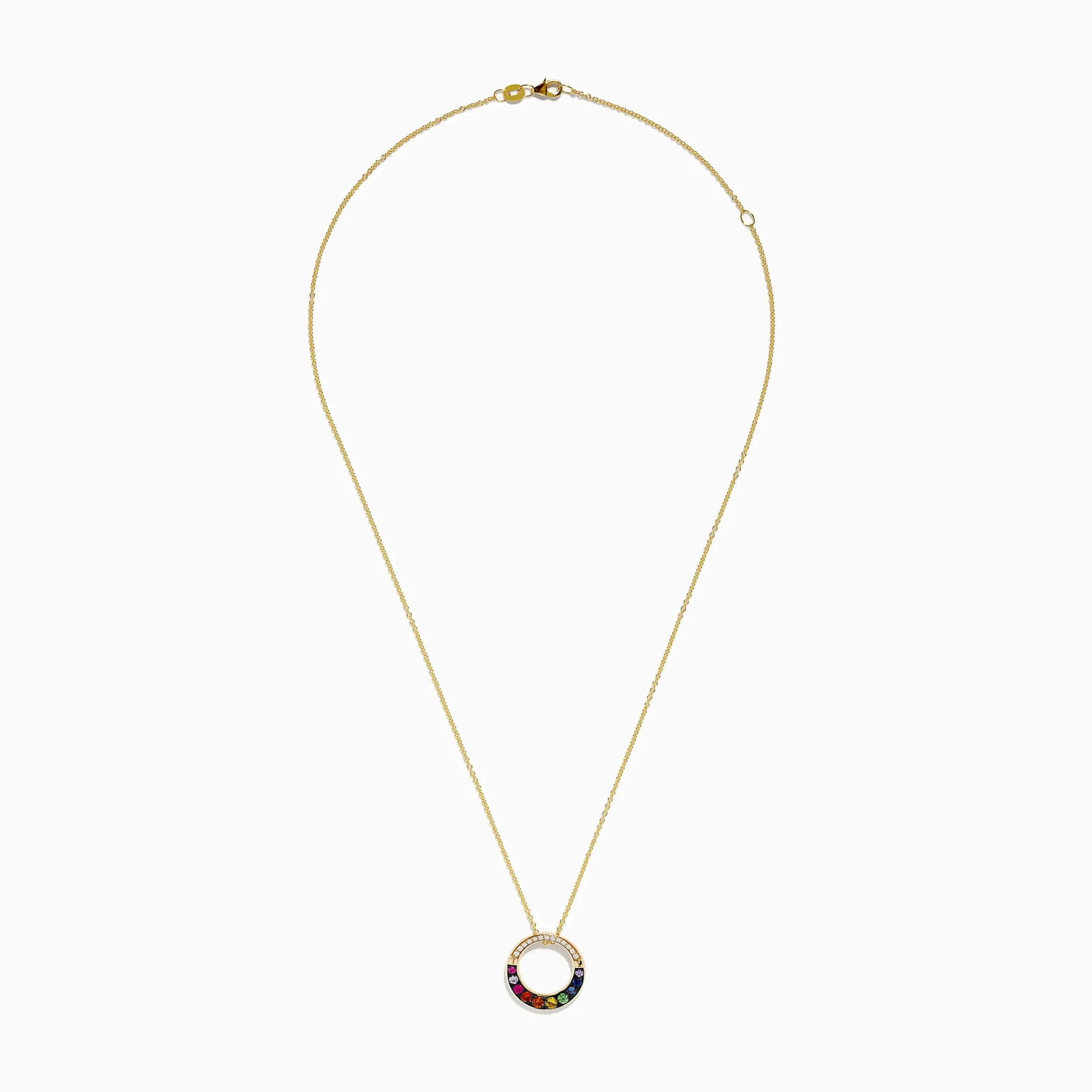Necklaces & Pendants|Effy Jewelry Watercolors 14K Yellow Gold Multi Sapphire and Diamond Circle Pendant