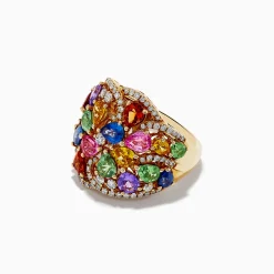 Rings|Effy Jewelry Watercolors 14K Yellow Gold Multi Sapphire and Diamond Ring