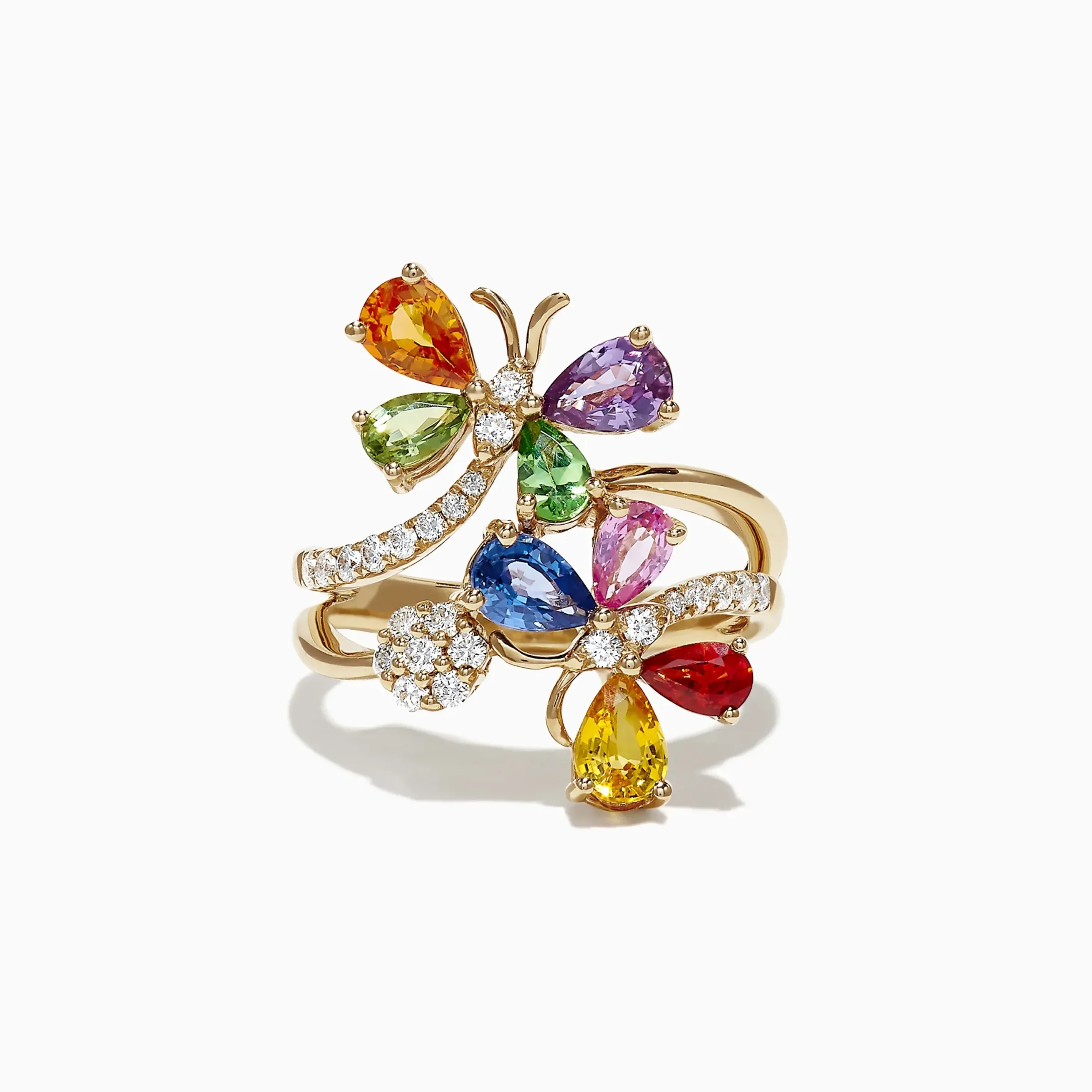 Rings|Effy Jewelry Watercolors 14K Yellow Gold Multi Sapphire and Diamond Ring, 3.33 TCW