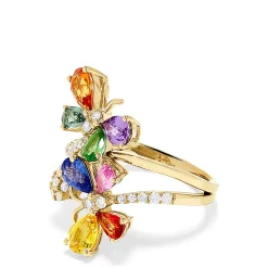 Rings|Effy Jewelry Watercolors 14K Yellow Gold Multi Sapphire and Diamond Ring, 3.33 TCW