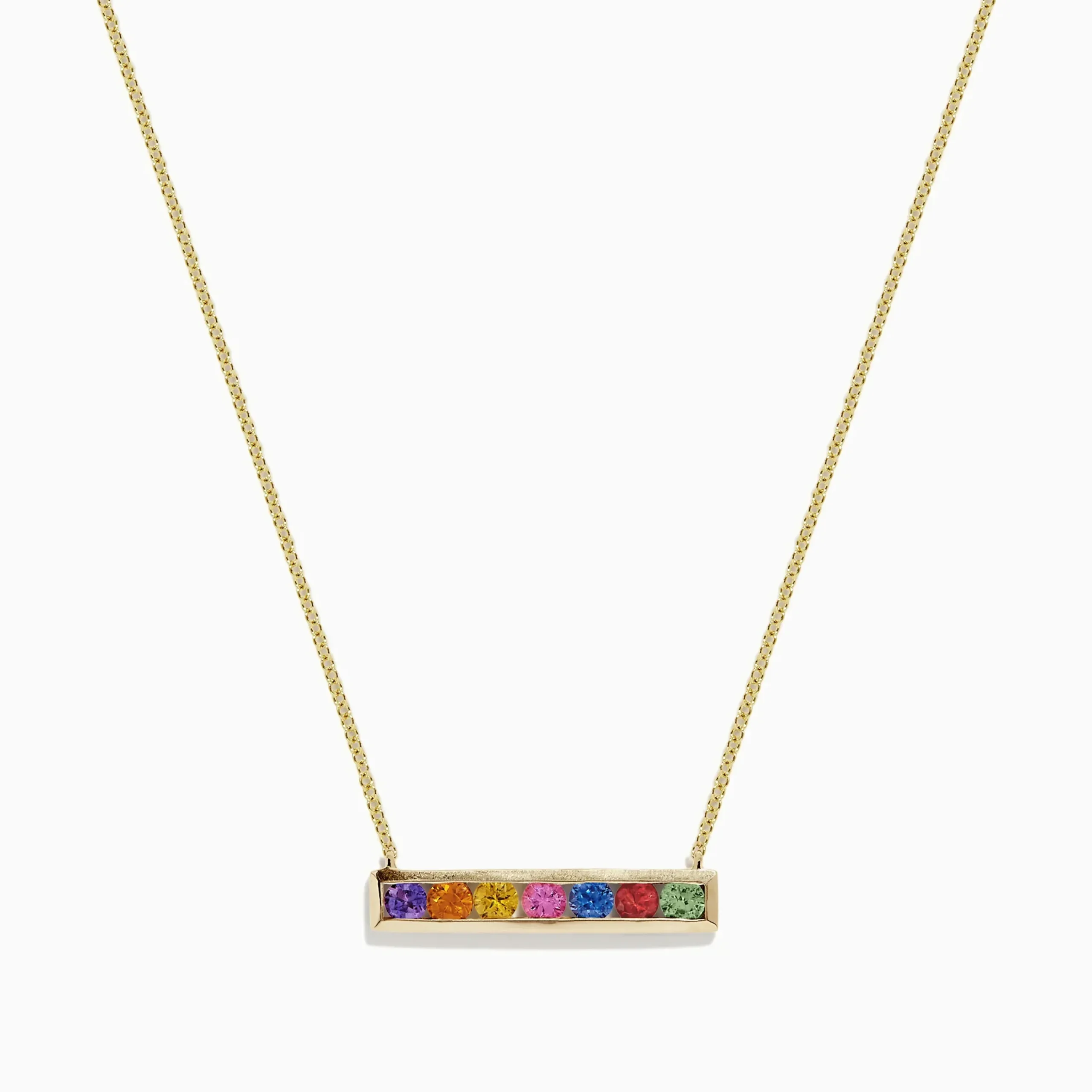 Necklaces & Pendants|BH Multi Watercolors 14K Yellow Gold Multi Sapphire Bar Necklace, 0.93 TCW
