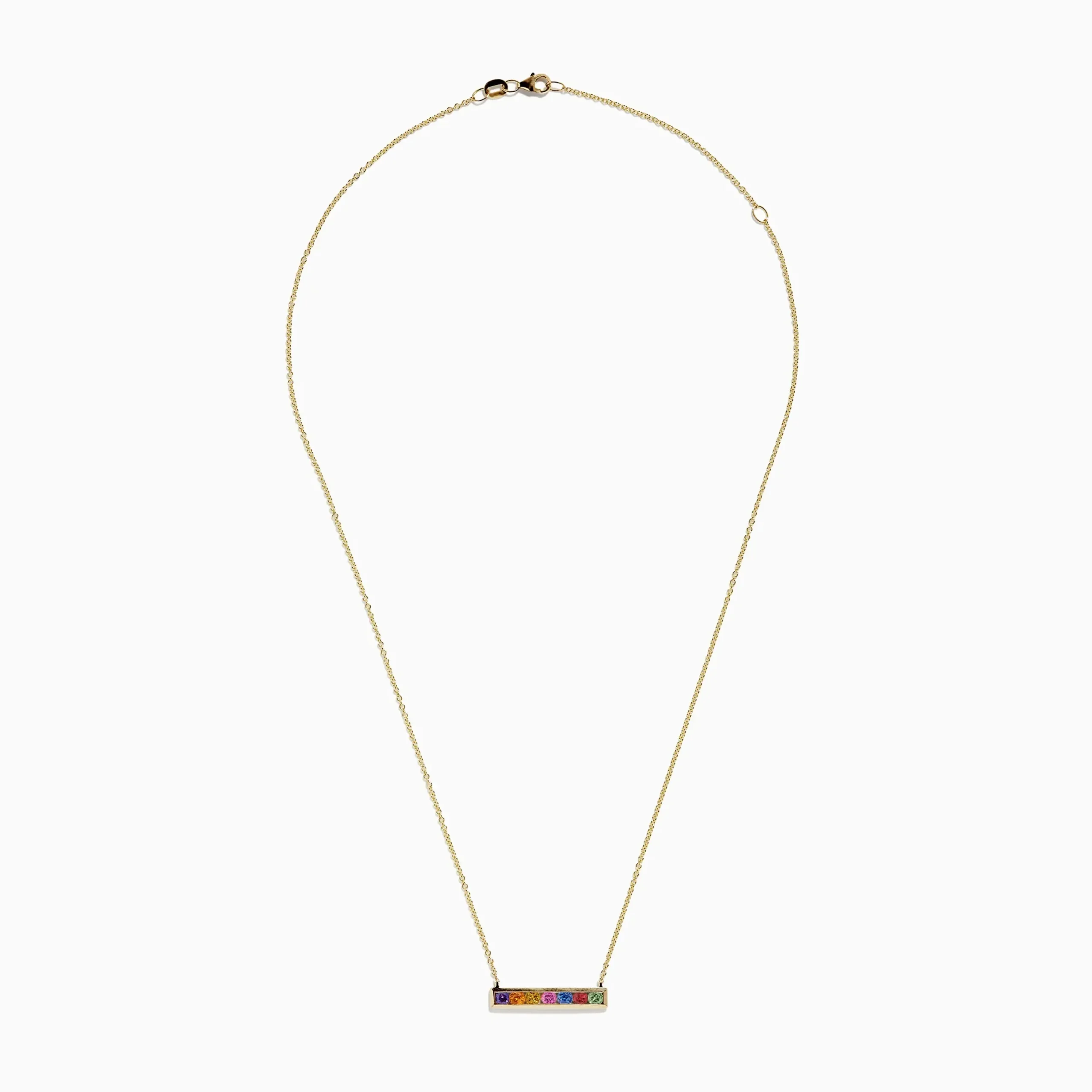 Necklaces & Pendants|BH Multi Watercolors 14K Yellow Gold Multi Sapphire Bar Necklace, 0.93 TCW