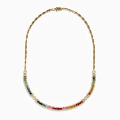 Necklaces & Pendants|Effy Jewelry Watercolors 14K Yellow Gold Multi Sapphire and Diamond Necklace