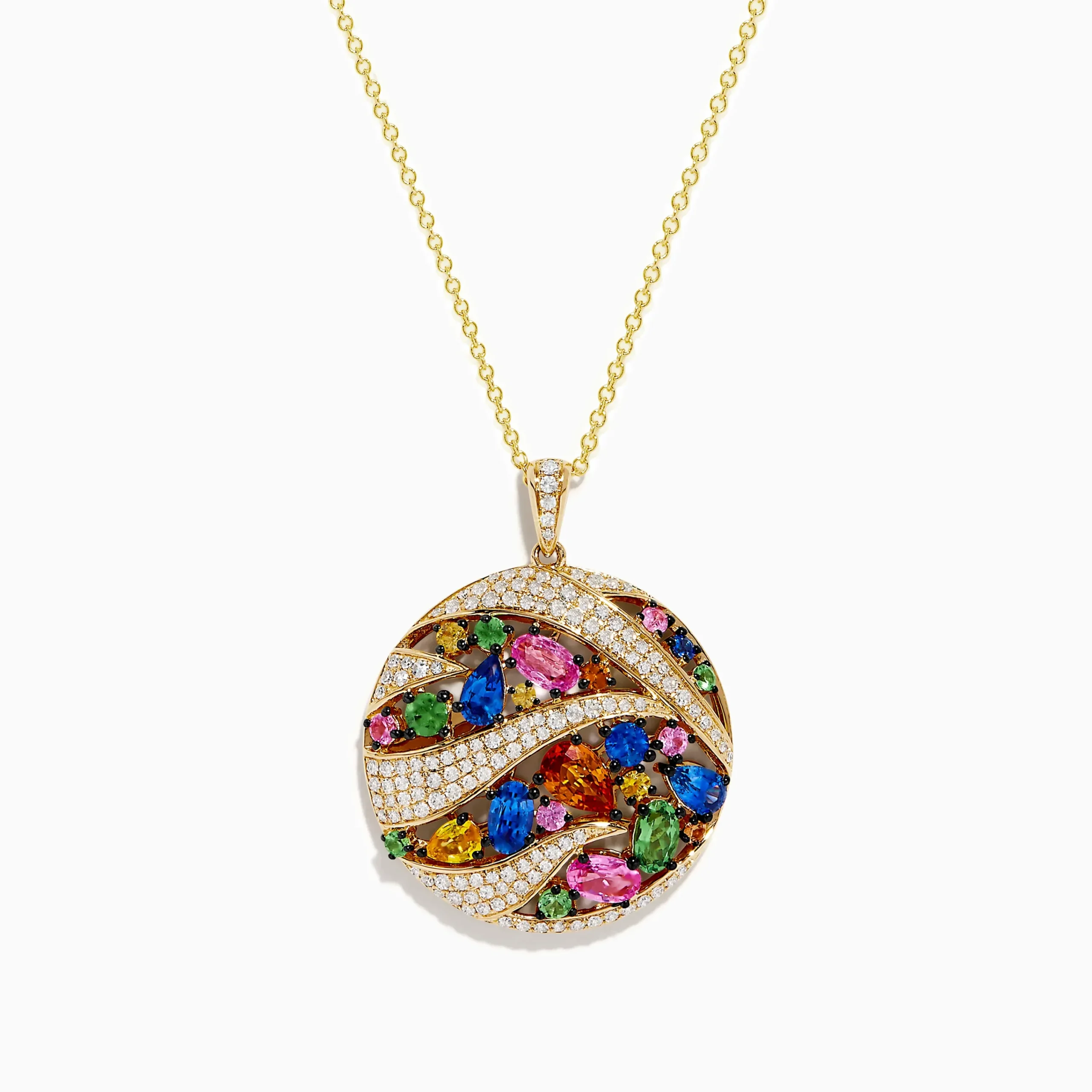 Necklaces & Pendants|Effy Jewelry Watercolors 14K Yellow Gold Multi Color Sapphire and Diamond Pendant