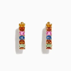 Earrings|BH Multi Watercolors 14K Yellow Gold Multi Sapphire Hoop Earrings, 6.42 TCW
