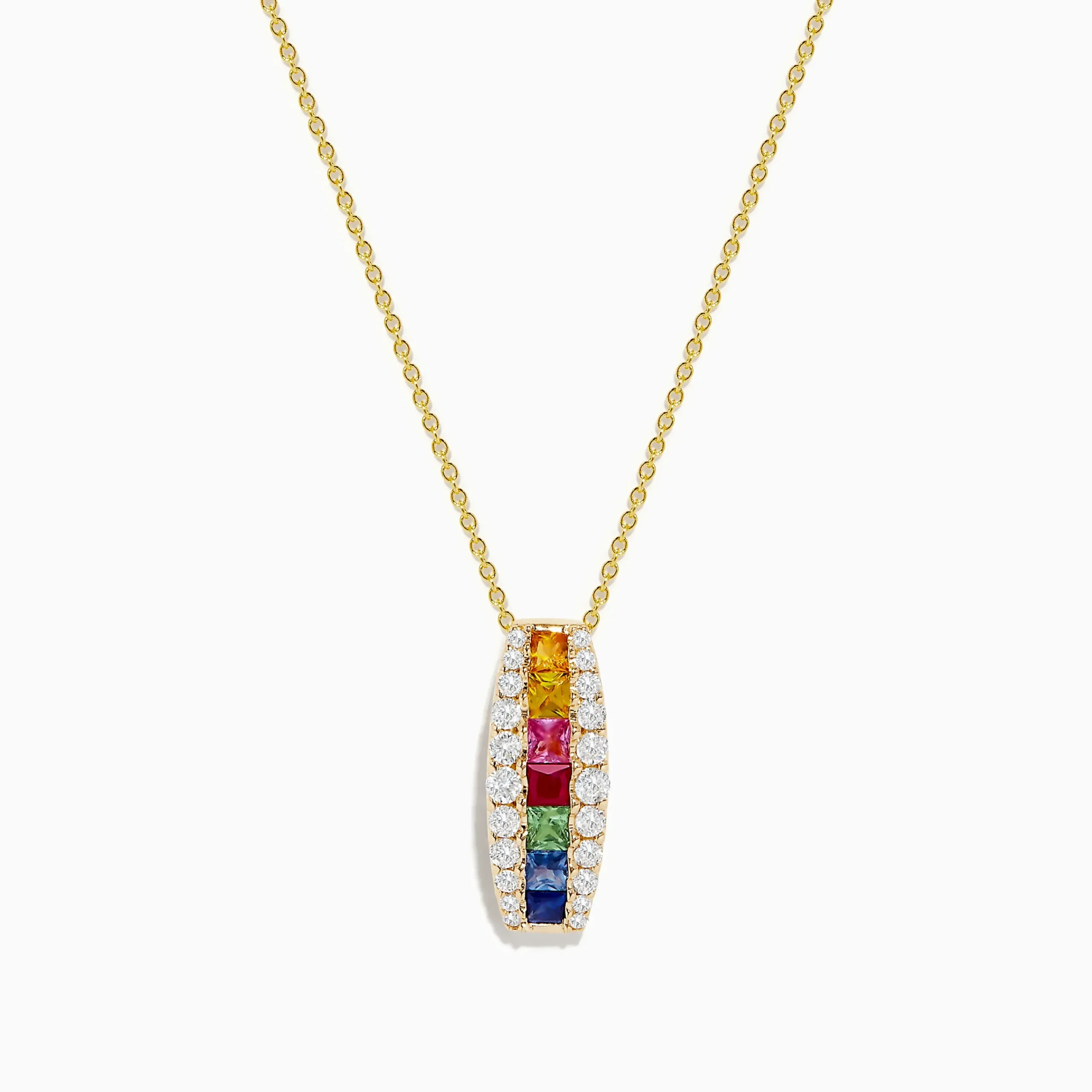 Necklaces & Pendants|Effy Jewelry Watercolors 14K Yellow Gold Multi Sapphire and Diamond Pendant