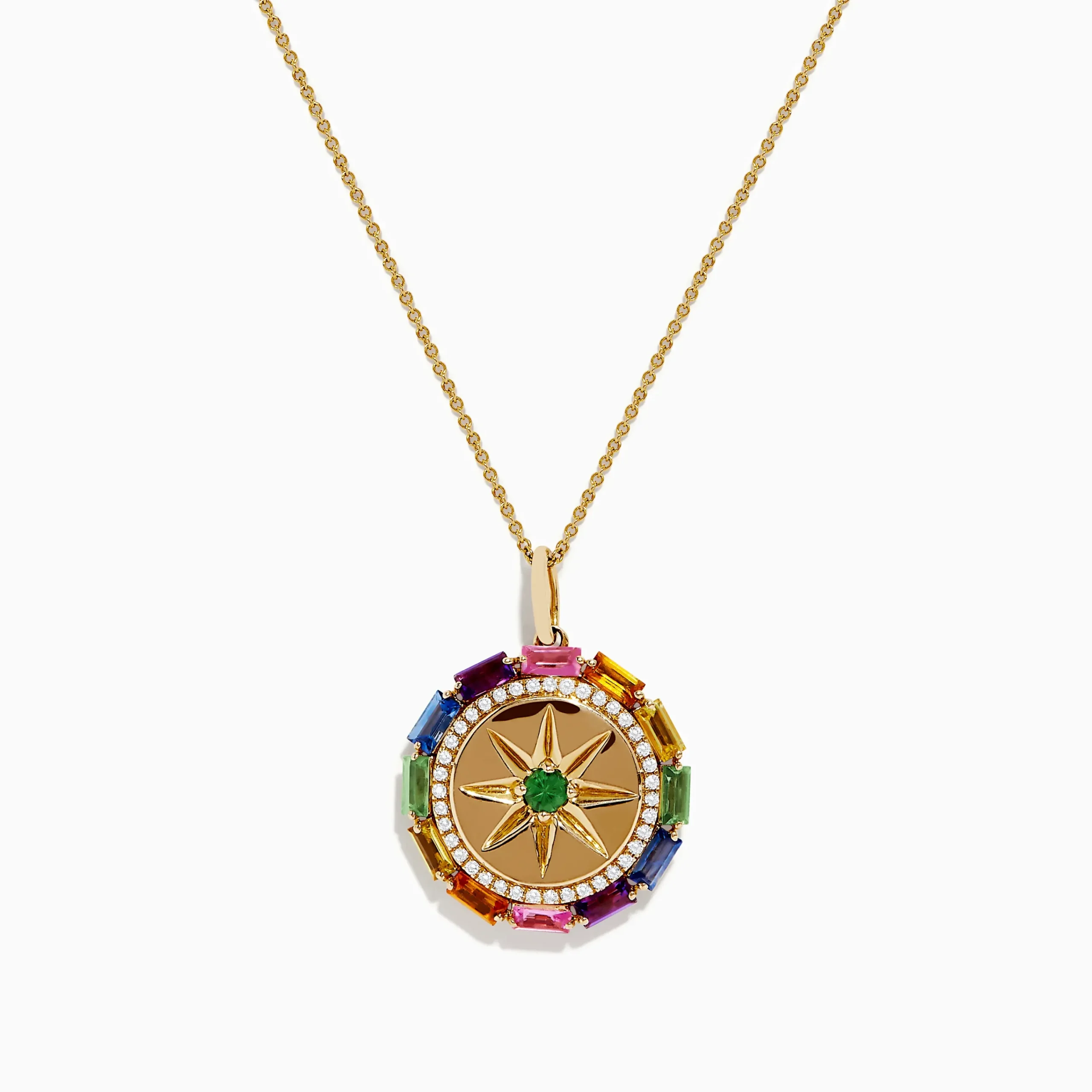 Necklaces & Pendants|Effy Jewelry Watercolors 14K Yellow Gold Multi Sapphire and Diamond Pendant