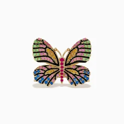 Rings|BH Multi Watercolors 14K Yellow Gold Multi Sapphire Butterfly Ring