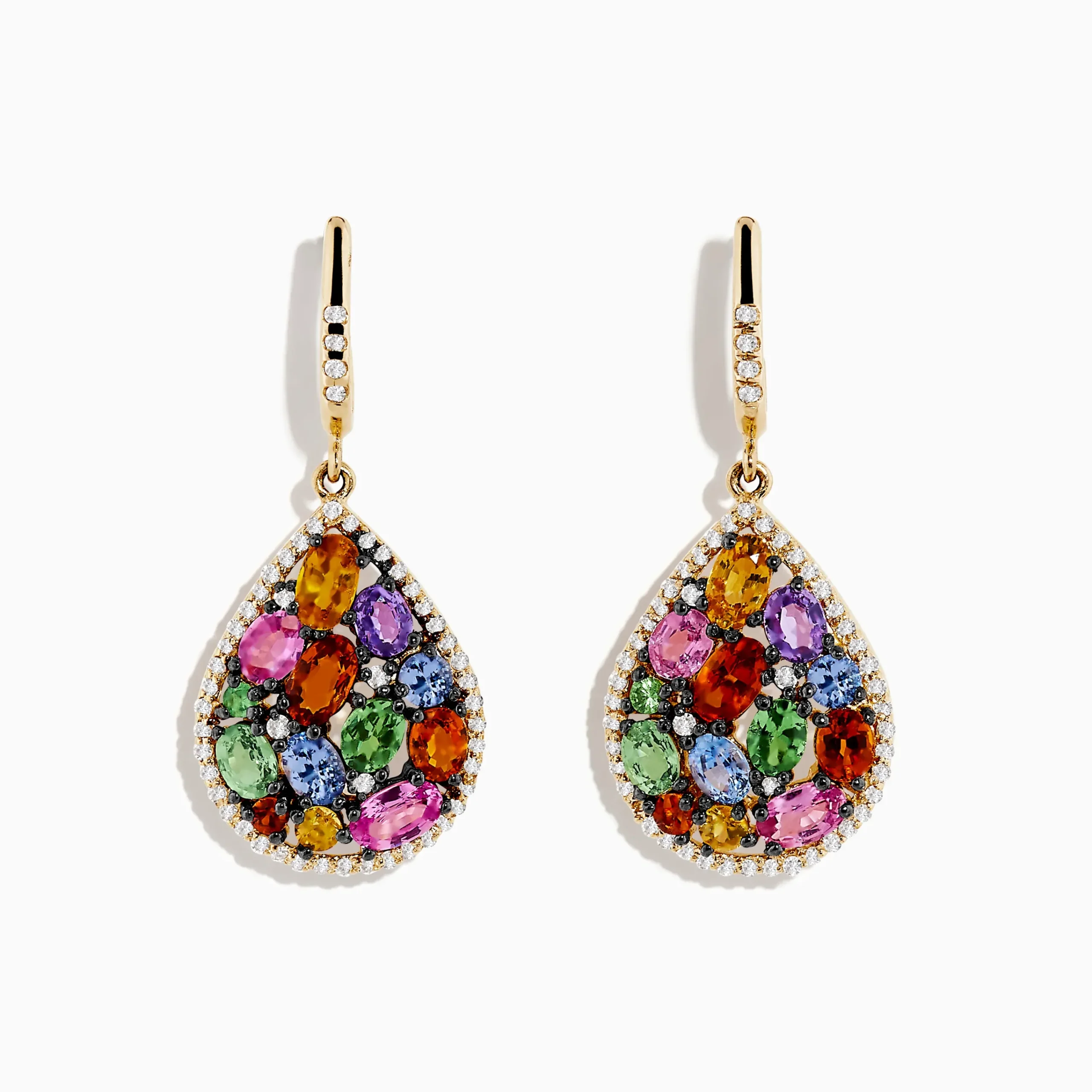 Earrings|Effy Jewelry Watercolors 14K Yellow Gold Multi Sapphire and Diamond Earrings